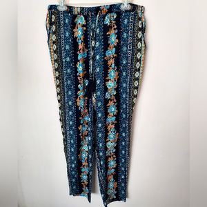 B.O.G. Collective Blue Floral Boho Viscose Palazzo Pant Comfy Relaxed Fit Travel